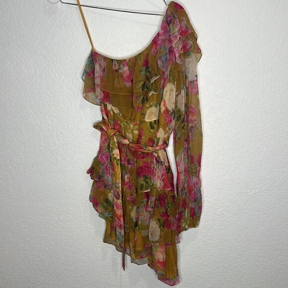 NWT Rococo Sand Avar Belted One Shoulder Dress in Ochre Revolve Large - Picture 2 of 13